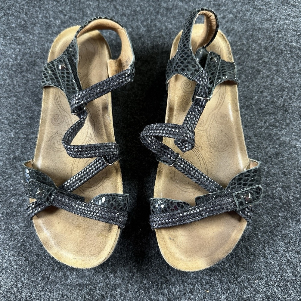 Taos Trulie Sandals Womens 8-8.5 Ankle Strap Woven Comfort Casual Wedge Black